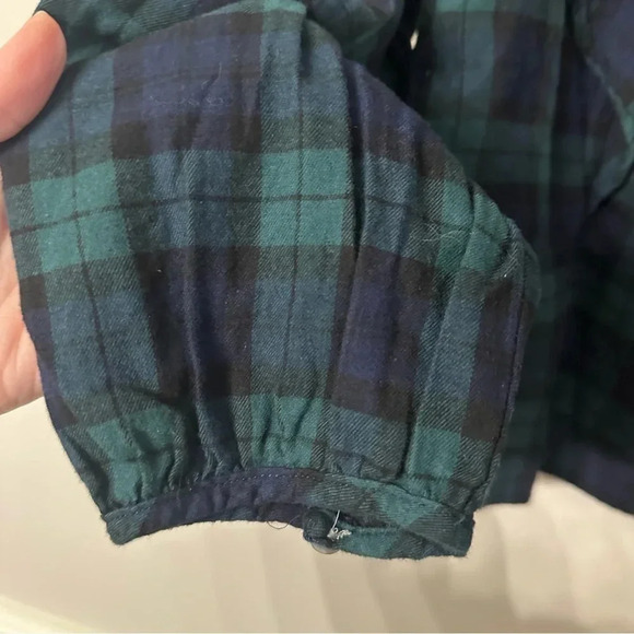 J. Crew Women's Long Sleeve Navy/Green Flannel Square Neck Ruffle Top Size M NWT - Picture 5 of 9